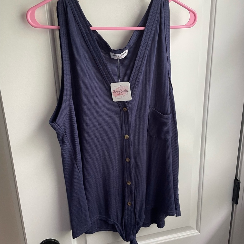 Navy Button-Down Sleeveless Top